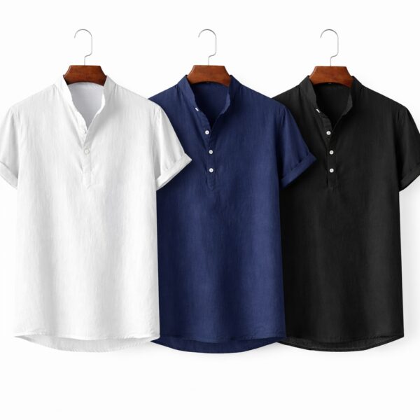 Premium White Blue Black Combo Henly Half Sleve Casual Shirt